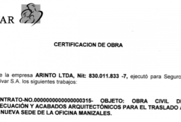 CERTIFICACIÓN SEGUROS BOLIVAR