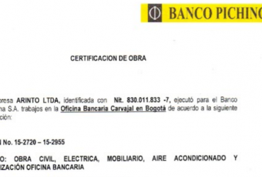 CERTIFICACIÓN BANCO PICHINCHA