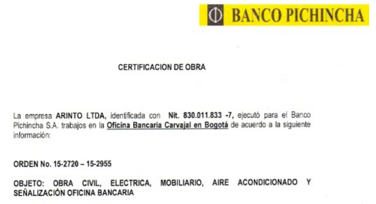 CERTIFICACIÓN BANCO PICHINCHA